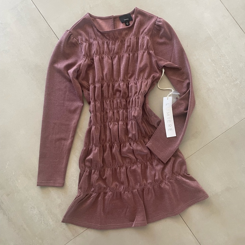 Lumière Ruched Mini Dress - Mauve Rose (Size S)